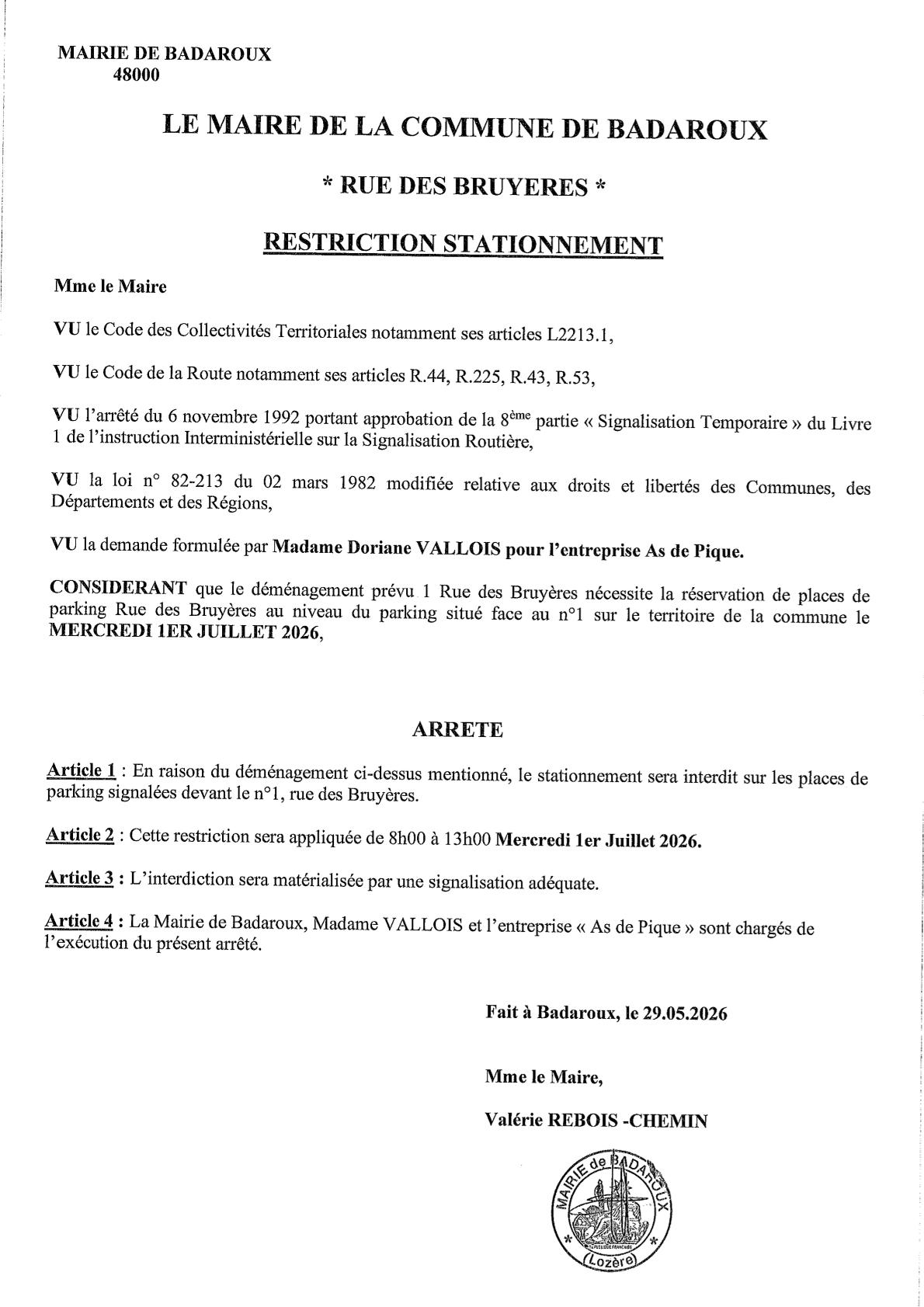 Restriction stationnement les Bruyères 01.07.26-1