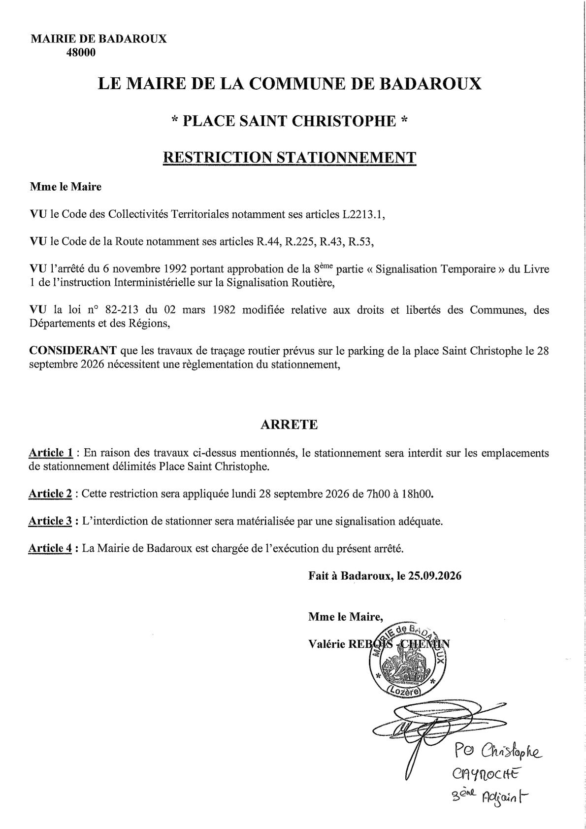 Restriction stationnement Place Saint Christophe 25.09.26-1